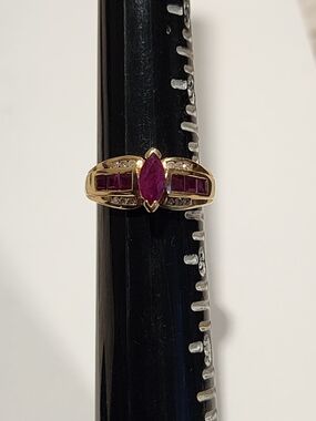 Gold Ring with Marquise Ruby Center and Accent Stones - Women Jewelry
